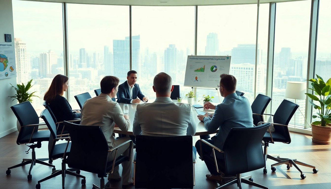 Team at an environmental law firm discussing strategies for sustainable practices.