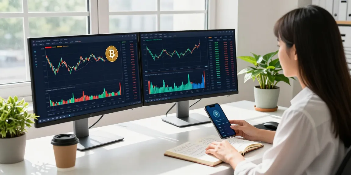 Real-time crypto price tracker analysis in a modern workspace featuring live charts and portfolio tracking.
