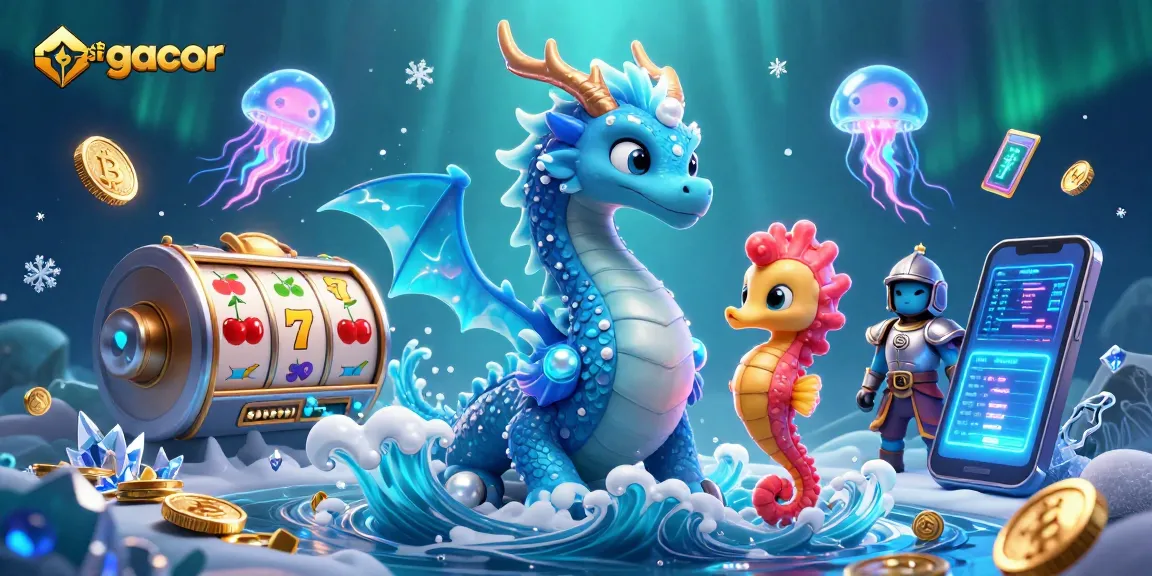 Engage with slot gacor experiences featuring a dragon and sea creatures amidst vibrant gaming elements.