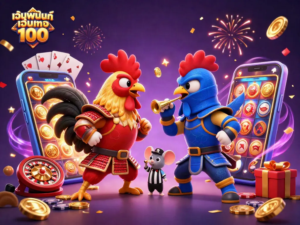 เว็บพนันออนไลน์ เว็บตรง 100 พร้อมมีไก่ชนการ์ตูนสู้กันในบรรยากาศคาสิโนที่น่าตื่นเต้น