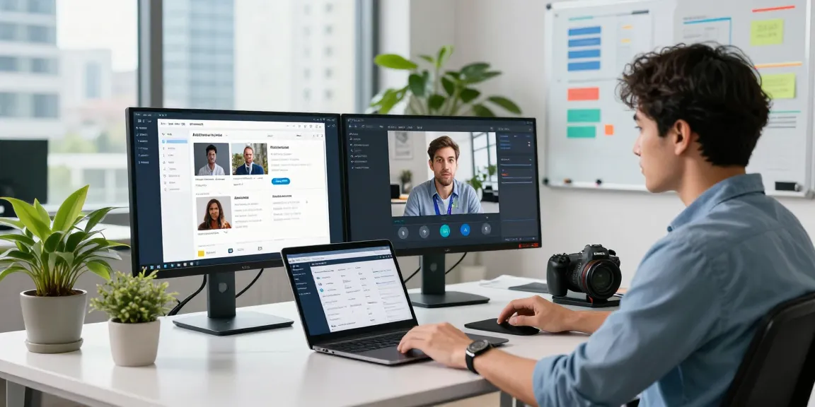 Data analyst using an ai image detector in a modern workspace, collaborating on content moderation strategies with team members.