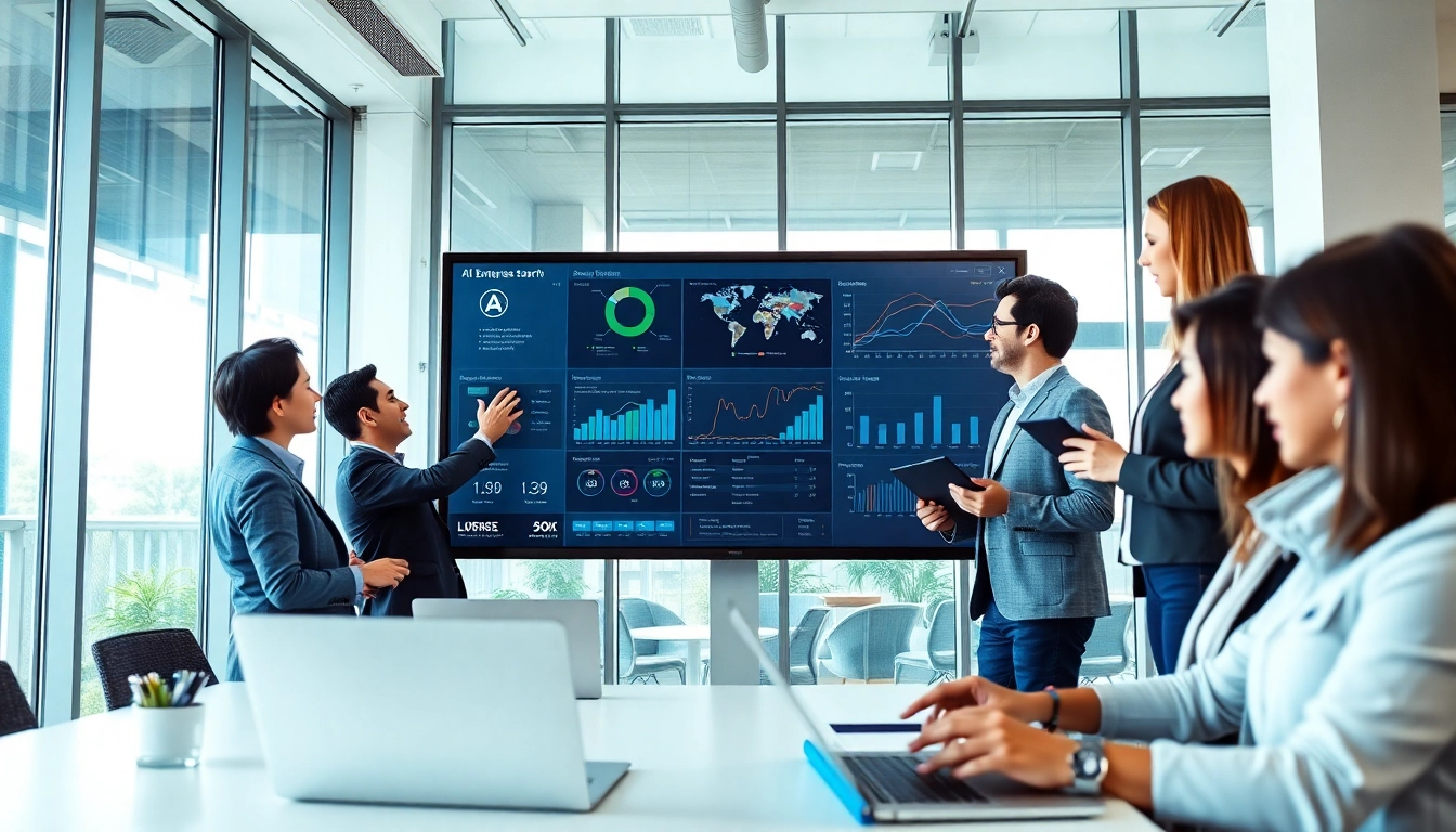 Engaging team using AI enterprise search software tools for data analysis and visualization.