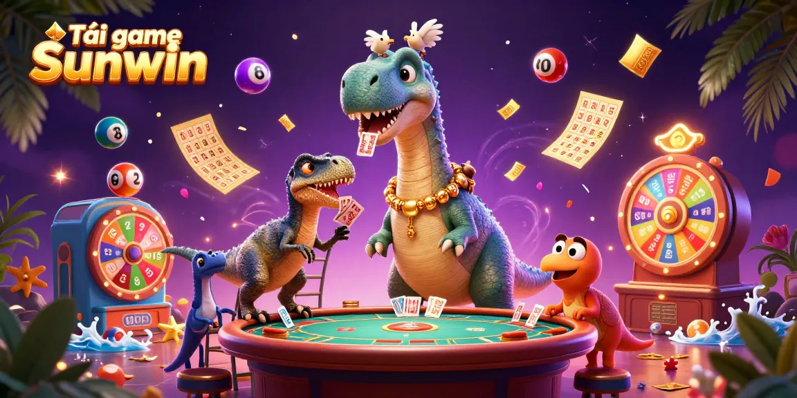 Experience excitement with Tải game Sunwin illustrated in a dynamic casino scene featuring fun characters.