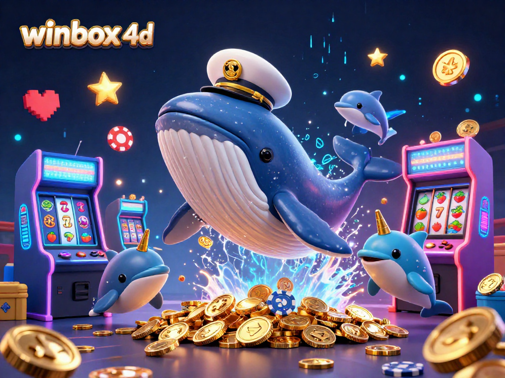 Experience the excitement of winbox 4d with a dynamic casino-themed scene featuring playful characters!