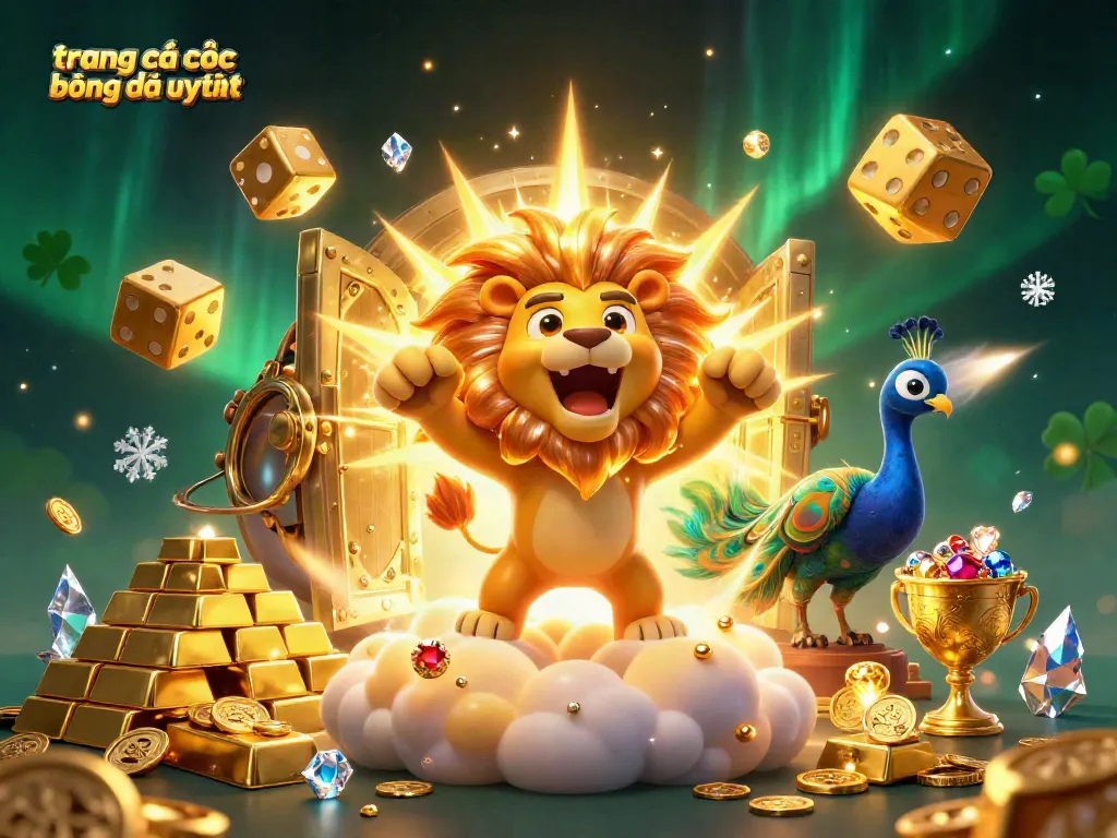 Cá cược tại trang cá cược bóng đá uy tín với hình ảnh động 3D sinh động và ánh sáng vàng rực rỡ.