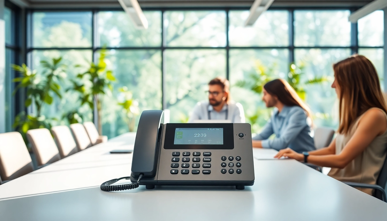 Engage with cloud phone system features in a modern office setting.