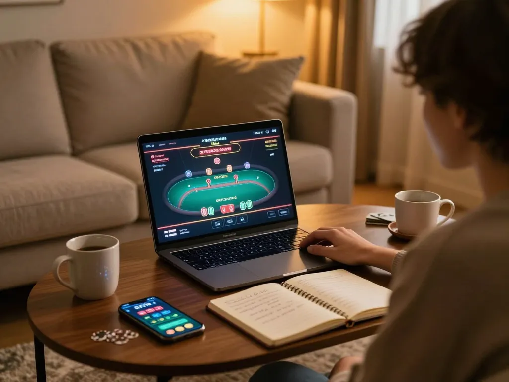 Engaging in online poker at home with 8kbetbh gaming strategies in hand.
