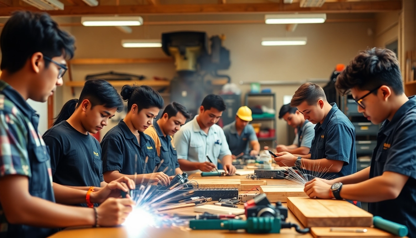 Students practicing skills at hawaii trade schools, showcasing hands-on training and teamwork.