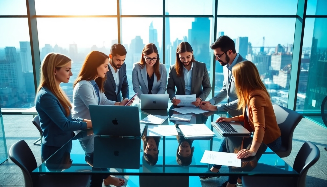 Collaborative session on Online LLC formation in a modern office with diverse professionals.