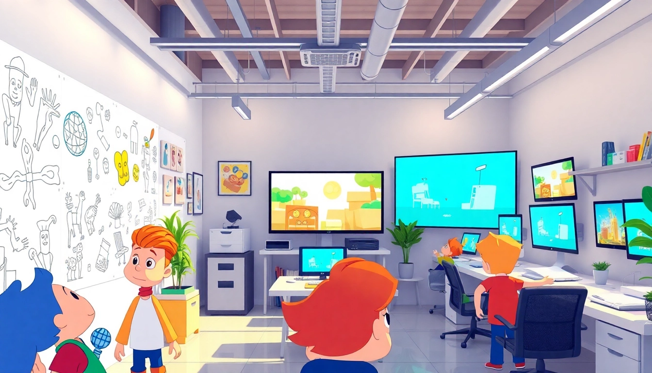 Animationsagentur erstellt kreative Animationen in einem modernen Studio.