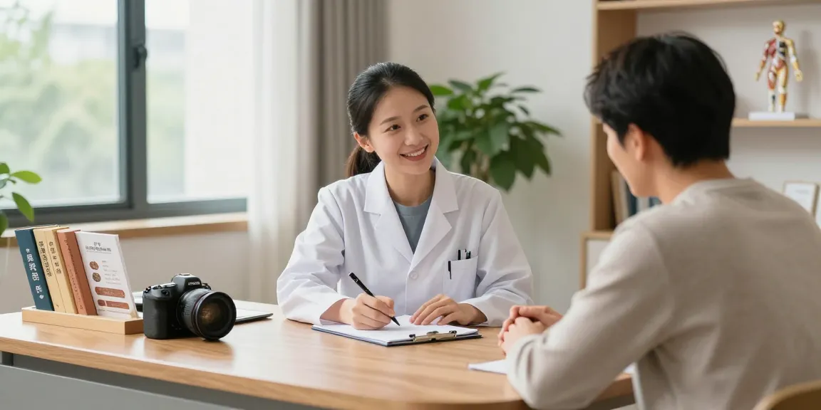 Consultation at 영통한의원 showing a practitioner and patient in a serene setting.