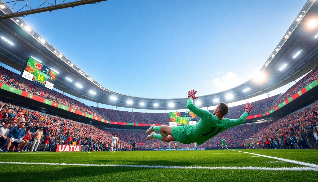 Watch thrilling goalkeeping action in a vibrant soccer match featuring ผลบอลสดgo scores.