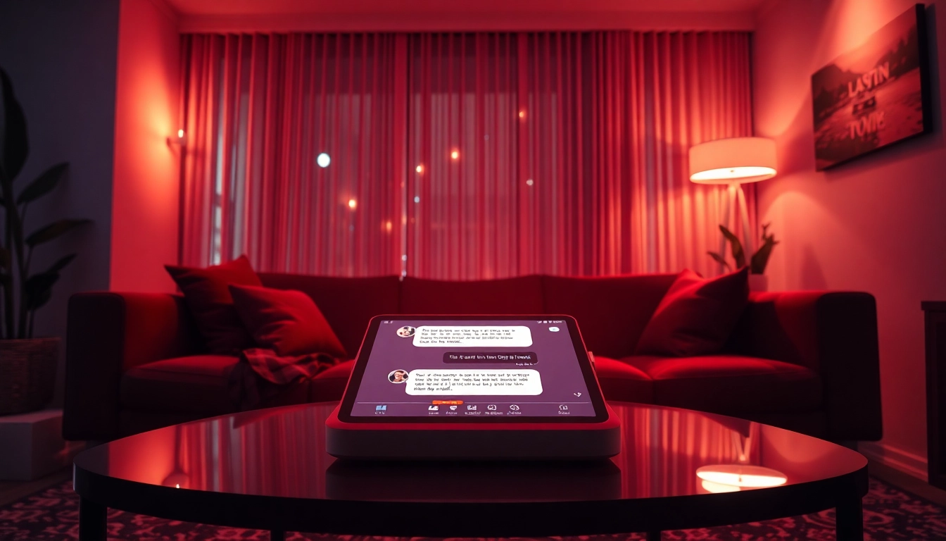 Engaging in NSFW AI chat in a modern, intimate setting with ambient lighting.