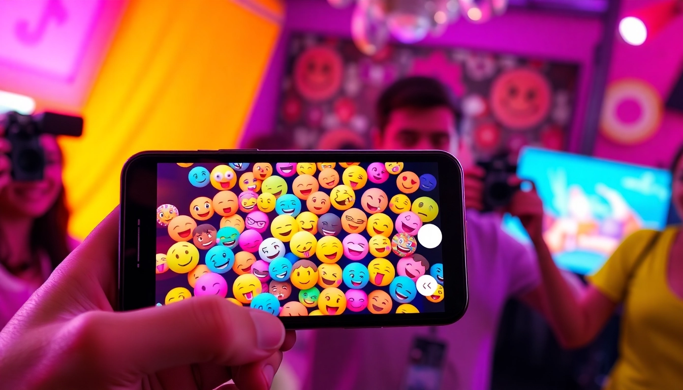 Engage with creative tiktok emojis showcased on a smartphone in a lively social media setting.