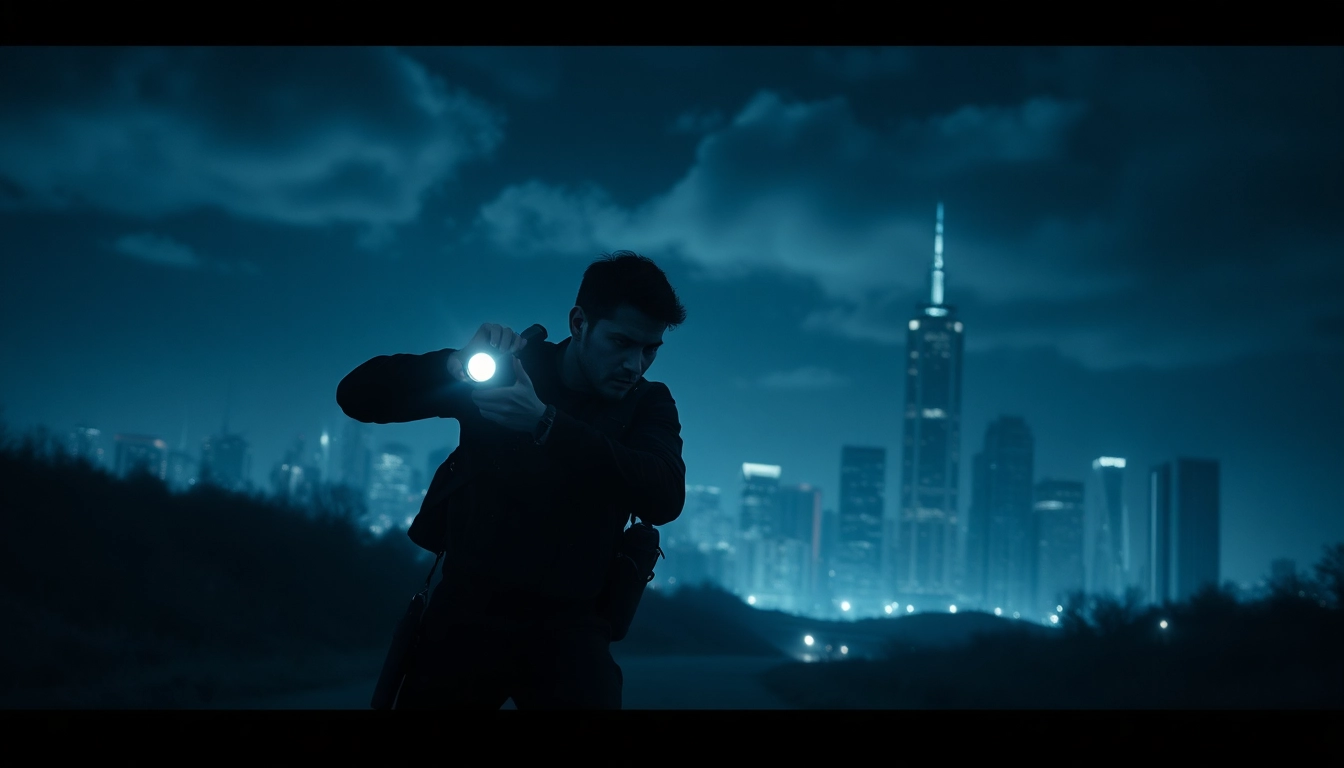 Protagonist navigating an urban landscape in a Clean action thriller scene, highlighting suspenseful atmosphere.