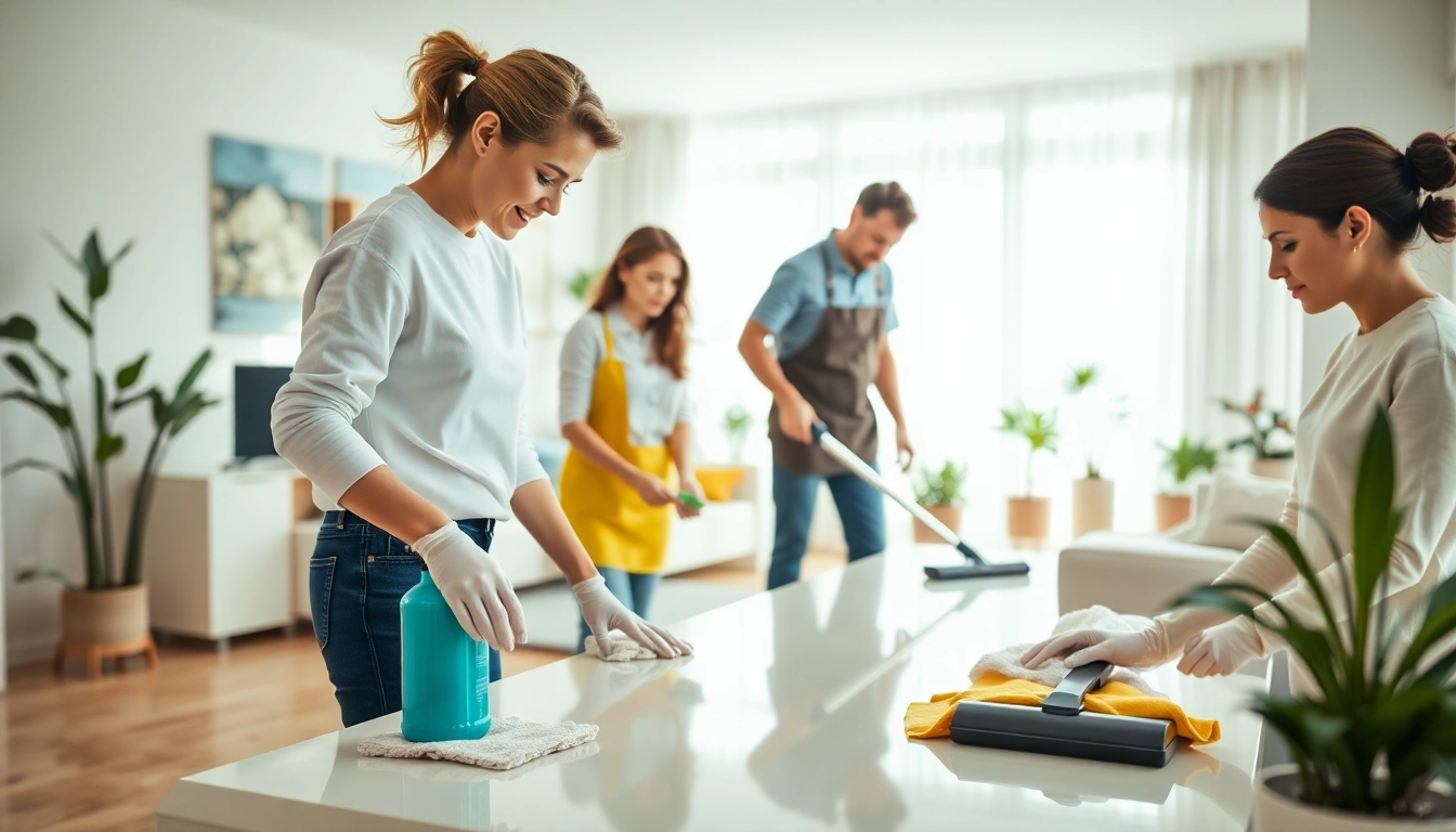 Cleaning Service team efficiently organizing and cleaning a modern home environment.