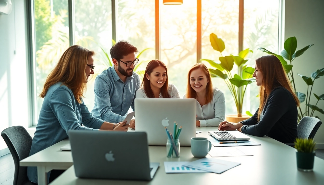 Engaged team at https://vj88.online/ collaborating on a digital marketing project.