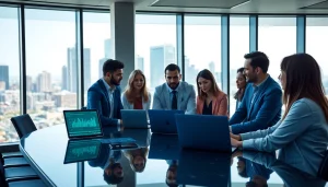 Dynamic team of managed IT provider professionals brainstorming strategies in a modern office