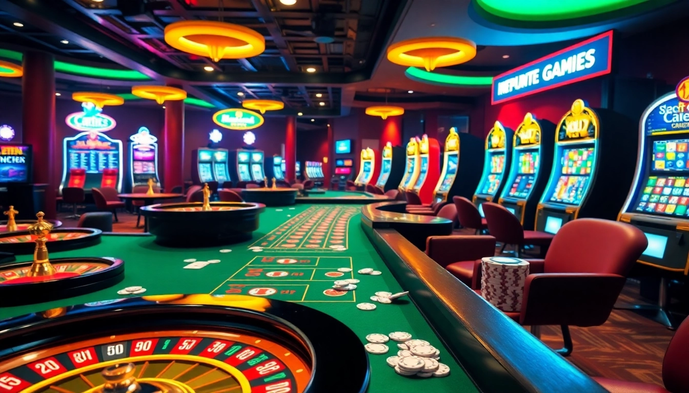 KJC AC 3: A vibrant casino scene with roulette wheels, poker chips, and slot machines highlighting thrilling gambling experiences.