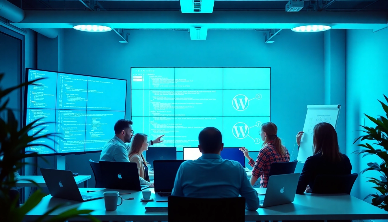 Engaged professionals in wordpress development outsourcing project, showcasing modern collaboration.