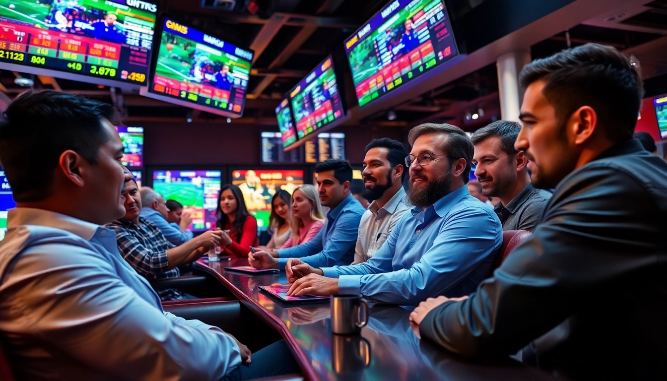 Experience the excitement at the best sports betting sites in Mexico with diverse bettors in a vibrant lounge.