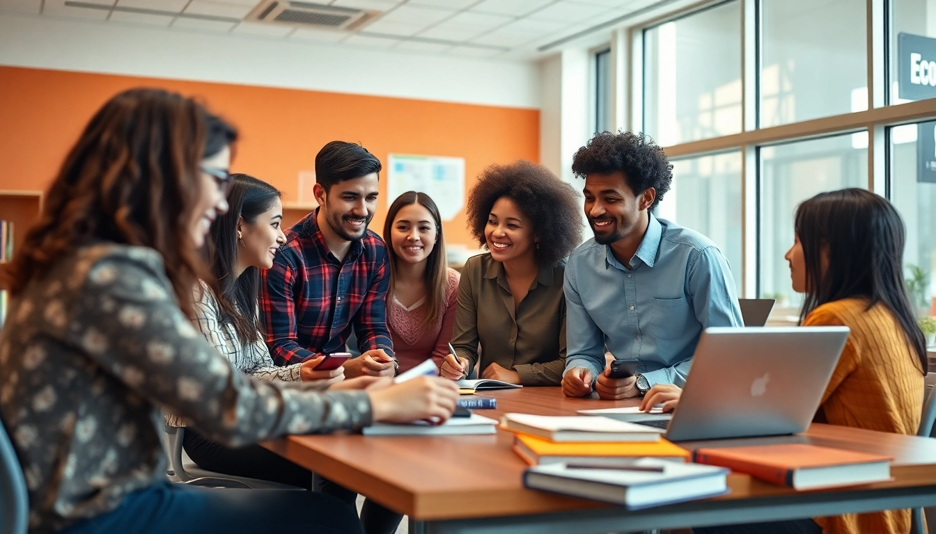 Students collaborating in a bright classroom to enhance their Education experience