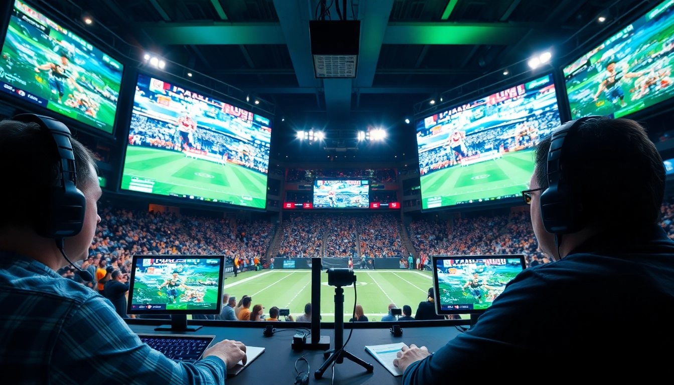 스포츠중계 중계 장비와 해설자의 역동적인 모습