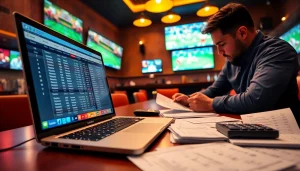 Engaging scene of sports betting Brazil setup with laptop displaying odds and sports statistics