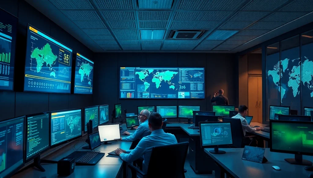 Cybersecurity Services Tampa: Modern operations center showcasing professionals analyzing security data.