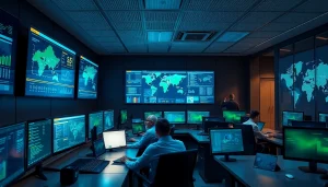 Cybersecurity Services Tampa: Modern operations center showcasing professionals analyzing security data.