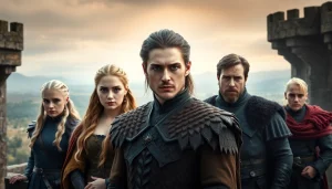 Engaging visual of the Game of Thrones cast showcasing their iconic characters and costumes.