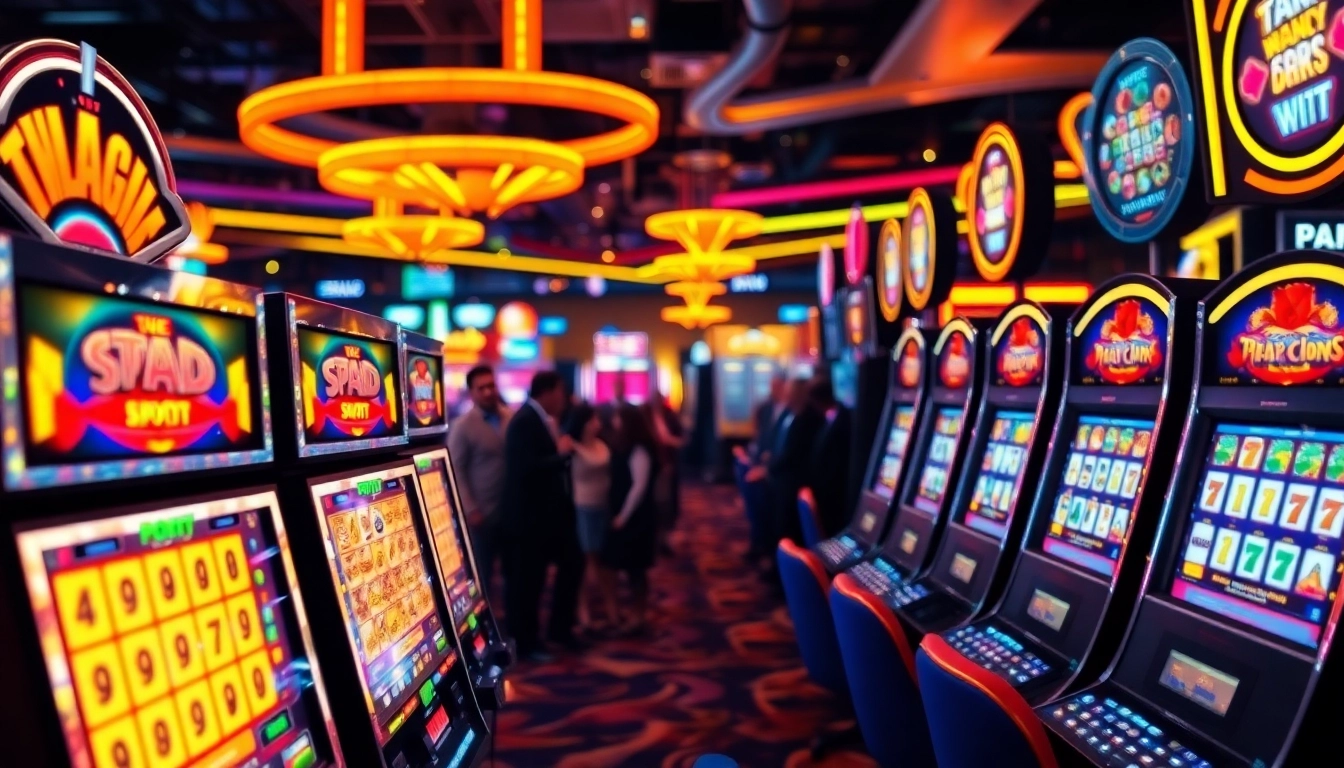 Permainan situs slot gacor yang seru dengan mesin slot warna-warni dan pemain yang antusias.