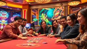 Momen seru bermain bandar togel online dengan banyak pemain di meja yang penuh warna.