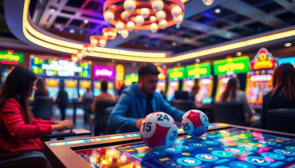 Menggambarkan pemain yang terlibat dalam togel online resmi dengan antarmuka permainan yang dinamis.