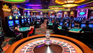 Casino gaming scene featuring KJC brand elements, showcasing vibrant tables and exciting players.