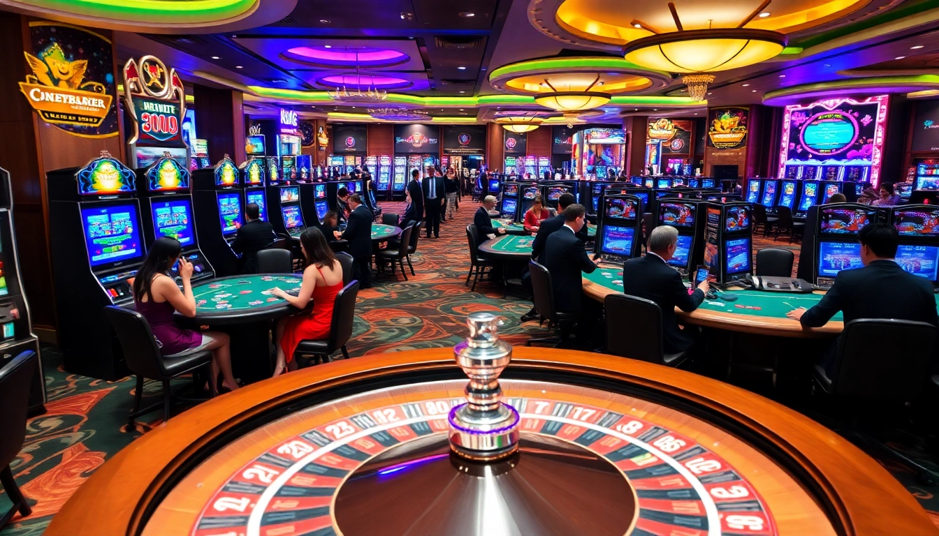 Casino gaming scene featuring KJC brand elements, showcasing vibrant tables and exciting players.