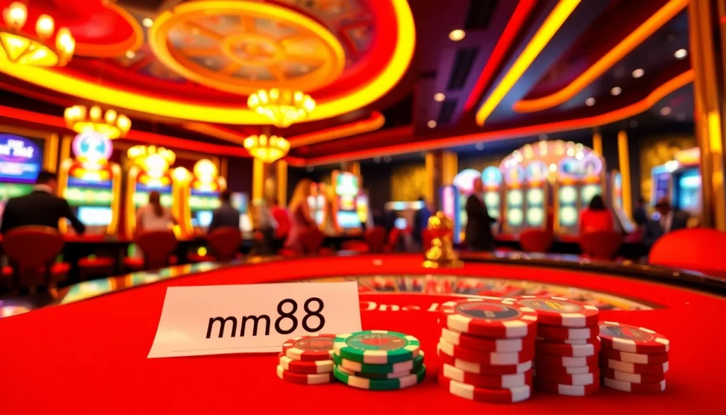 Experience the thrill of mm88 at a bustling casino with vibrant roulette and poker action.