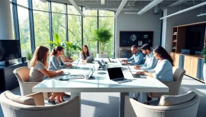 Engaged team collaborating on projects at https://fhpts.com in a modern office setting with natural light.