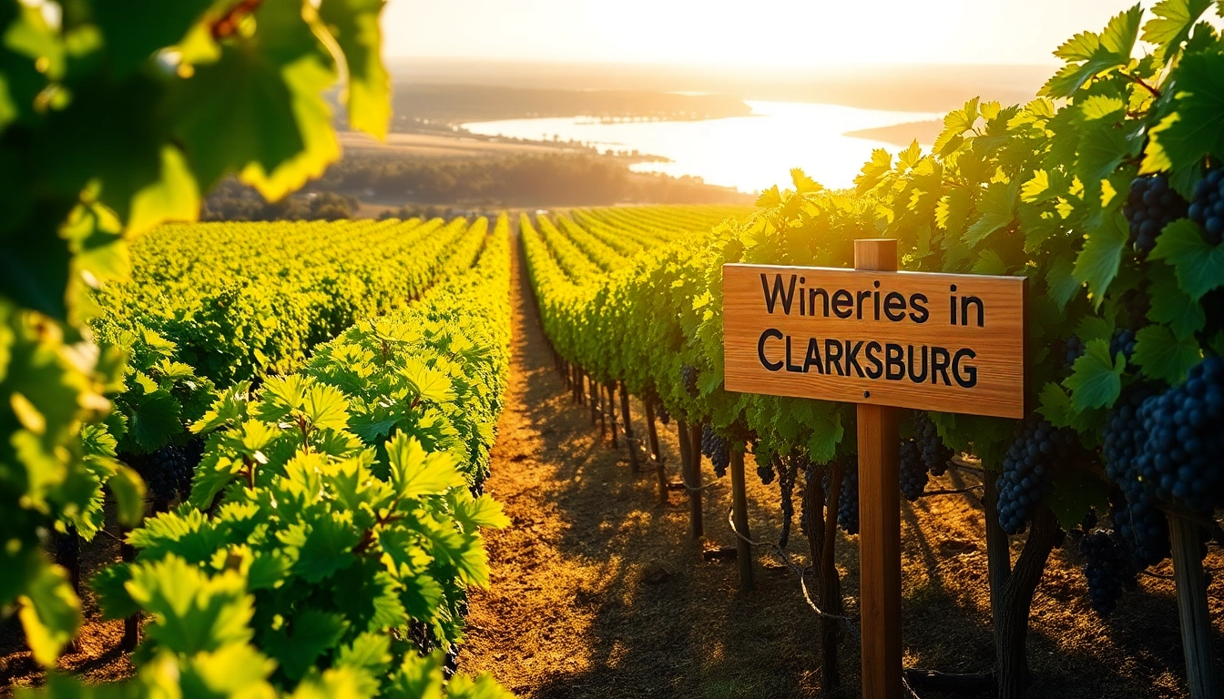 Captivating scene of wineries in Clarksburg with lush vineyards and scenic river views.