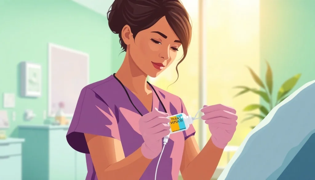 Health professional administering IV Vitamin injections in a modern clinic setting.