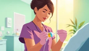 Health professional administering IV Vitamin injections in a modern clinic setting.