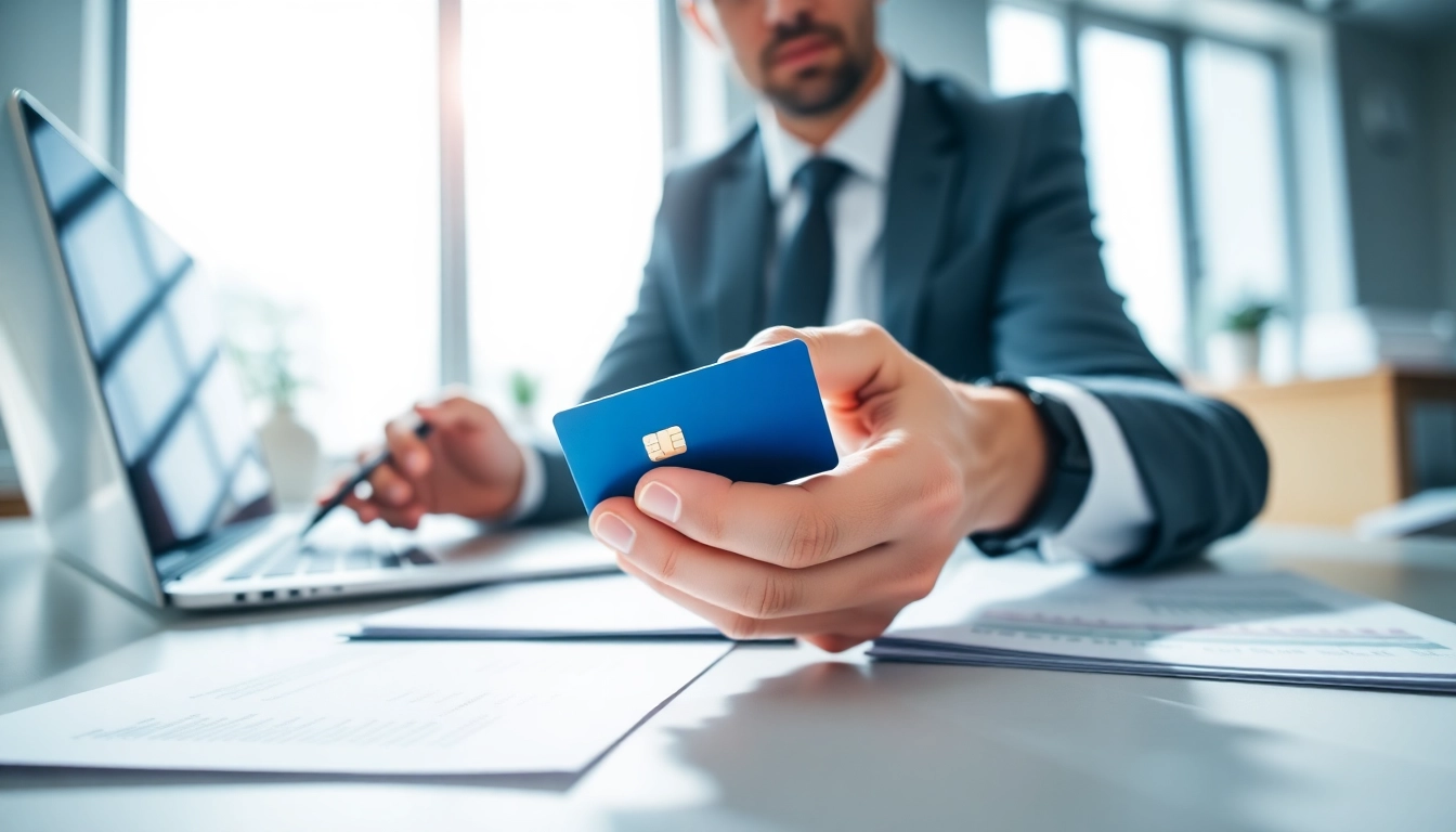 신용카드 현금화를 계획하는 비즈니스맨의 집중된 모습입니다.