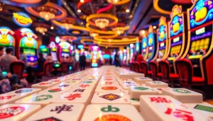 Menangkan mahjong slot dengan simbol berwarna-warni dan suasana kasino yang meriah.