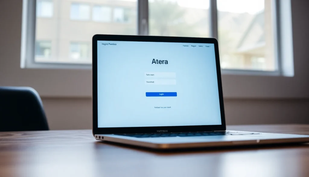 Execute the Atera login process seamlessly with a secure interface displayed on a laptop.