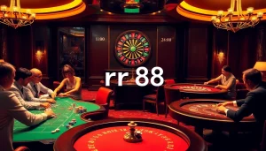 Gameplay at an exciting casino table featuring https://rr88.wales/ with poker chips and a roulette wheel.