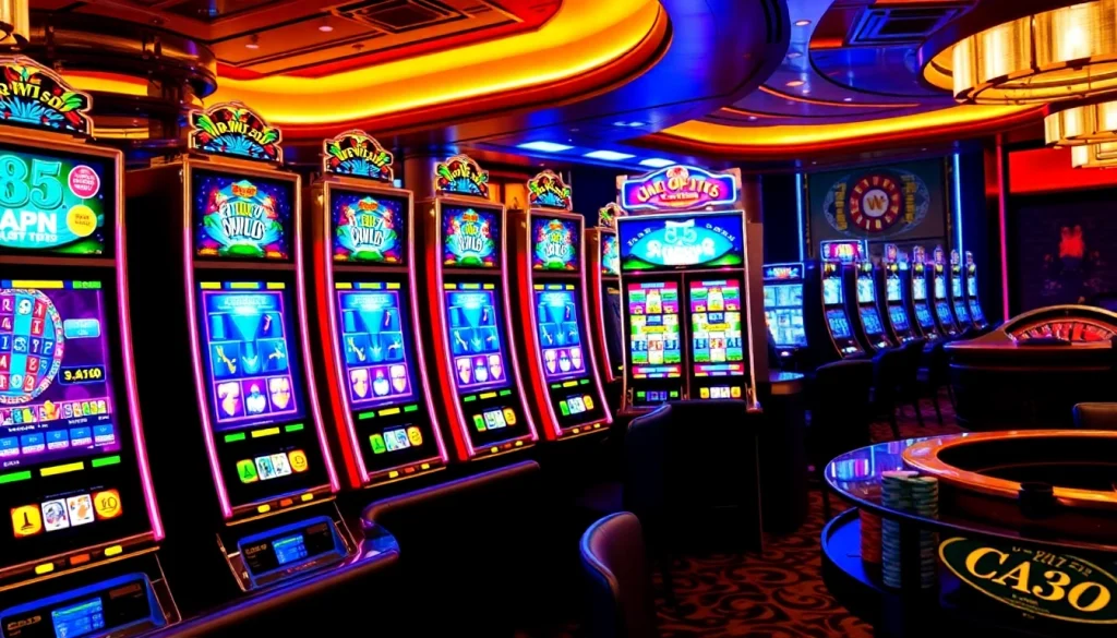 Players enjoying Slot machines in a vibrant casino atmosphere filled with excitement.