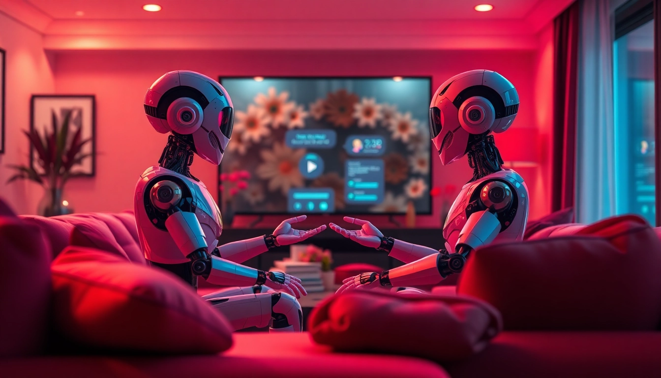 Engaging scene showcasing AI sexting conversation in a cozy modern living room.