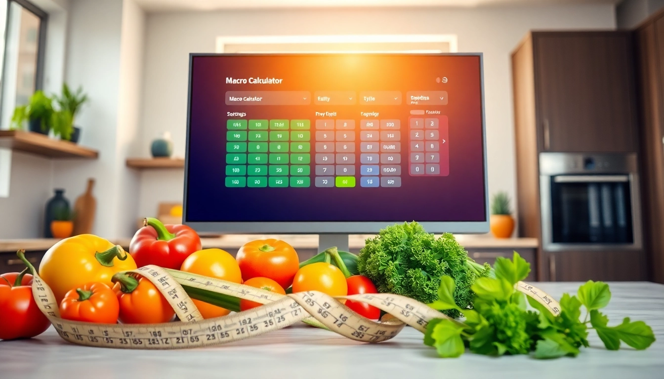 Calculate your nutrition needs with a macro calculator displayed in a modern kitchen setting.
