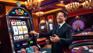 Engage with a vibrant casino scene focused on a slot bet 100 player anticipating a win.