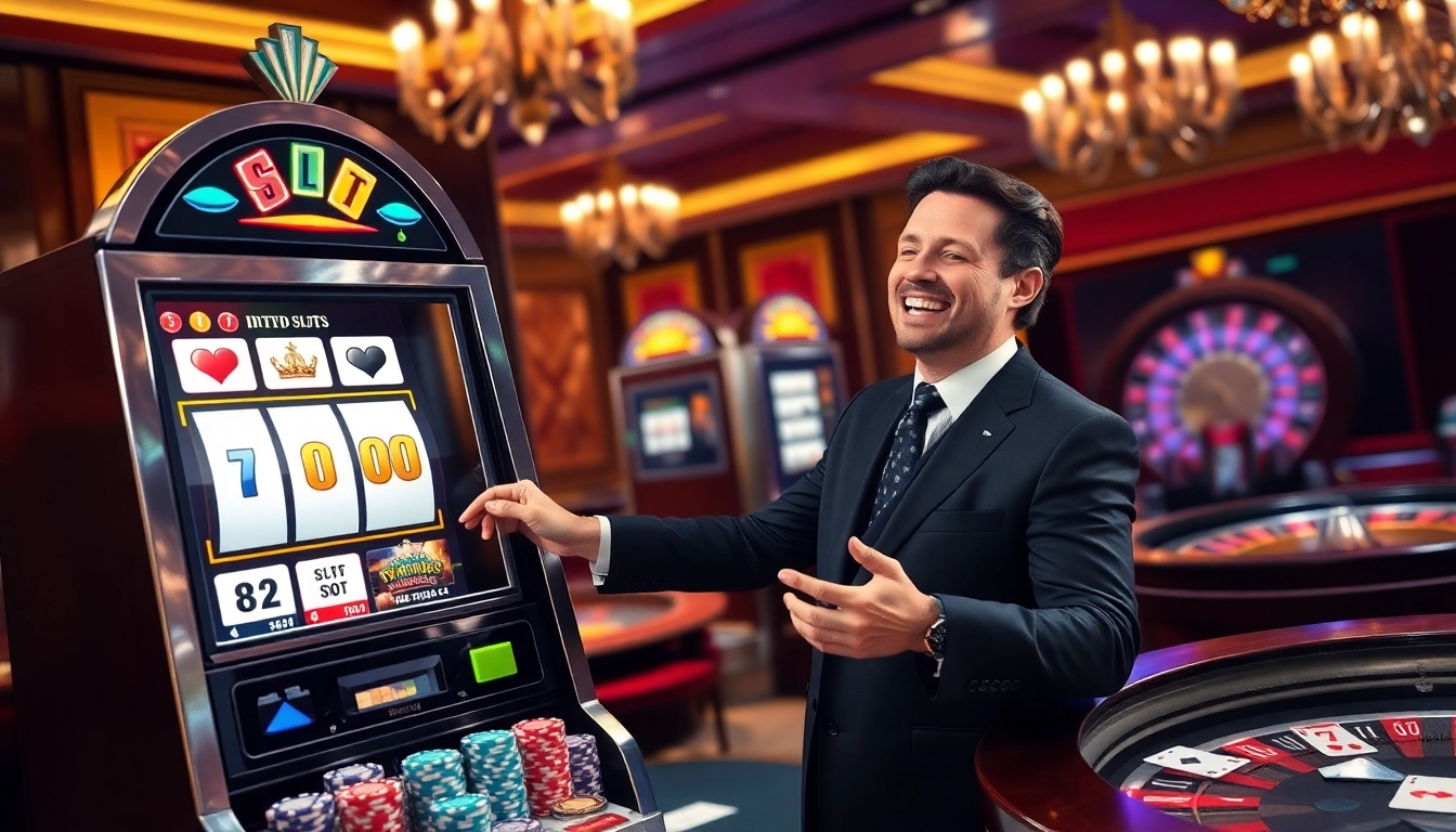 Engage with a vibrant casino scene focused on a slot bet 100 player anticipating a win.